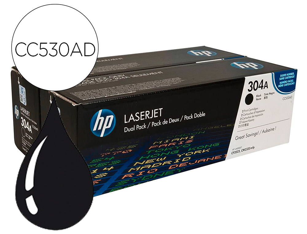 Toner laser original hp 304a 3500 p noir pack de 2