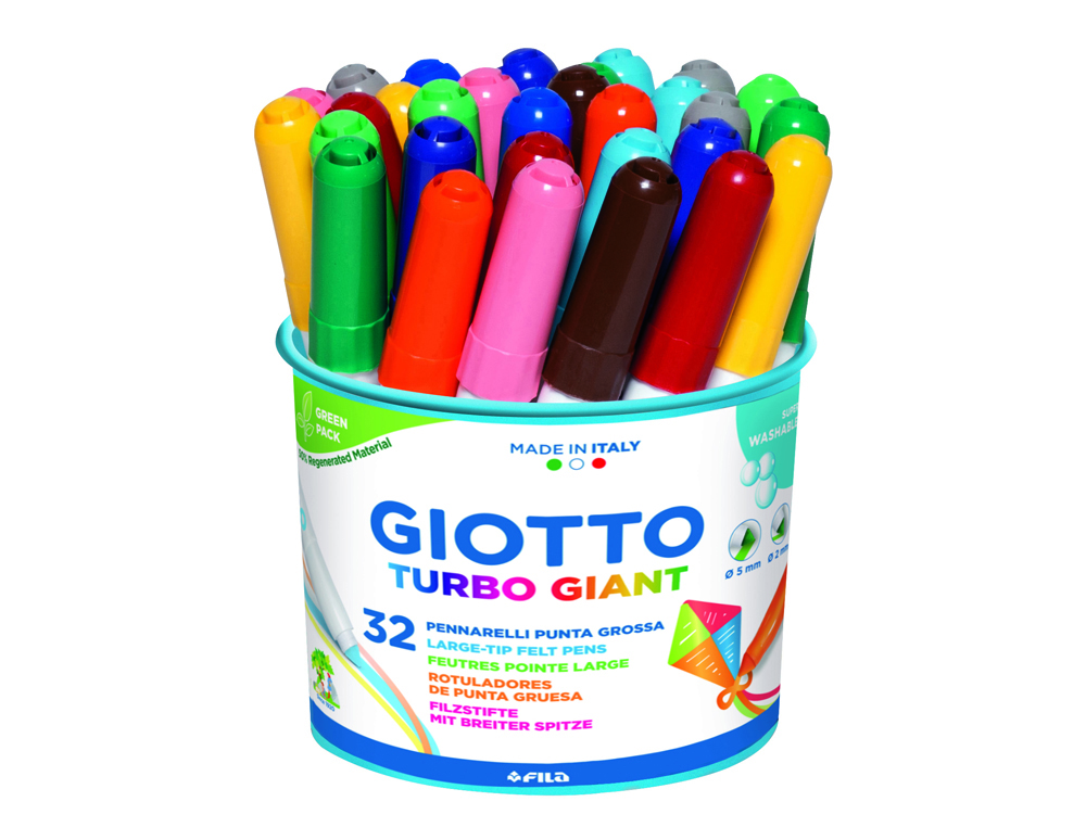 Feutre coloriage giotto turbo giant capuchon ventilé pointe ogive 7.5mm super résistante pot 32 unités