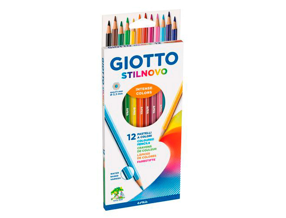 Crayon couleur giotto stilnovo hexagonal 6.8mm mine qualité supérieure 3.3mm coloris vifs intenses étui carton 12 unités