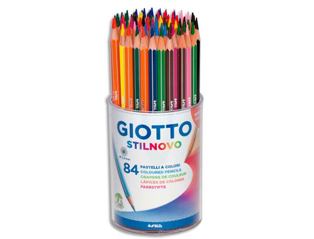 Crayon couleur giotto stilnovo hexagonal 6.8mm mine qualité supérieure 3.3mm coloris vifs intenses étui carton 84 unités