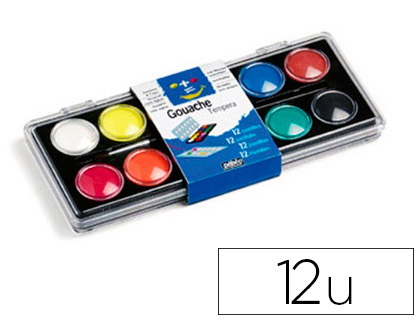 Gouache pébéo pastille 30mm diamètre boîte 12 coloris + 1 pinceau