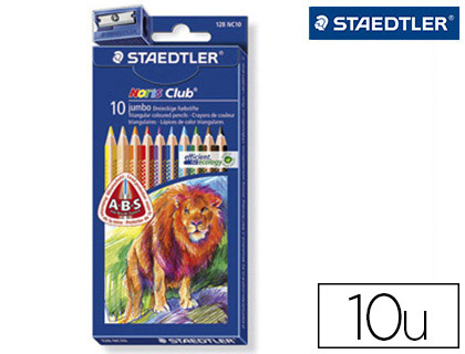 Crayon couleur staedtler noris jumbo 175mm triangulaire mine 4mm abs anti-casse étui carton 10 unités + taille-crayon