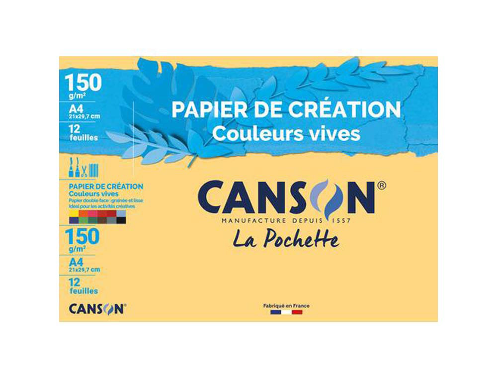 Papier dessin canson colorline grain fin 150g a4 coloris vifs pochette 12f