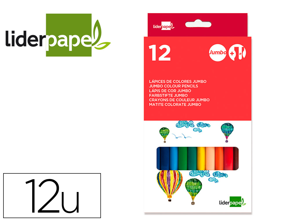 Crayon couleur liderpapel triangulaire jumbo mine extra-résistante 174.5mm taille-crayon offert étui carton 12 unités