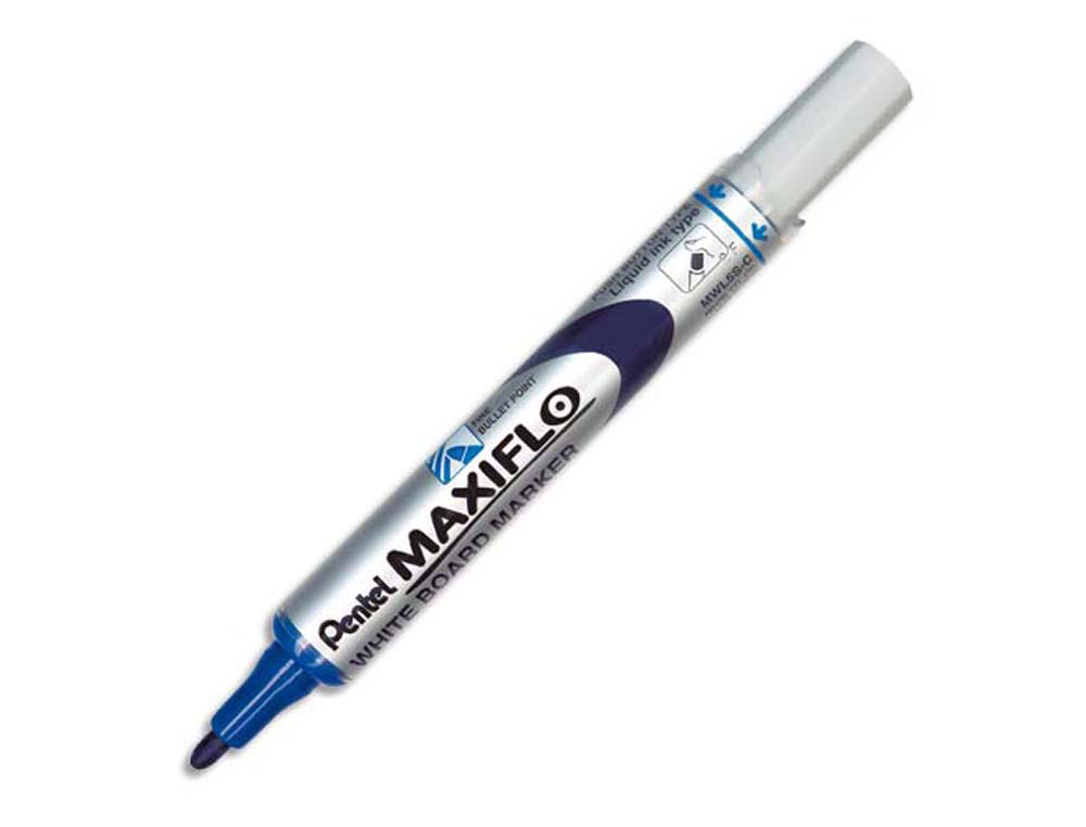 Marqueur pentel maxiflo effaçable tableau blanc pointe conique tracé 1,6mm écriture 1000m corps plastique recyclé bleu
