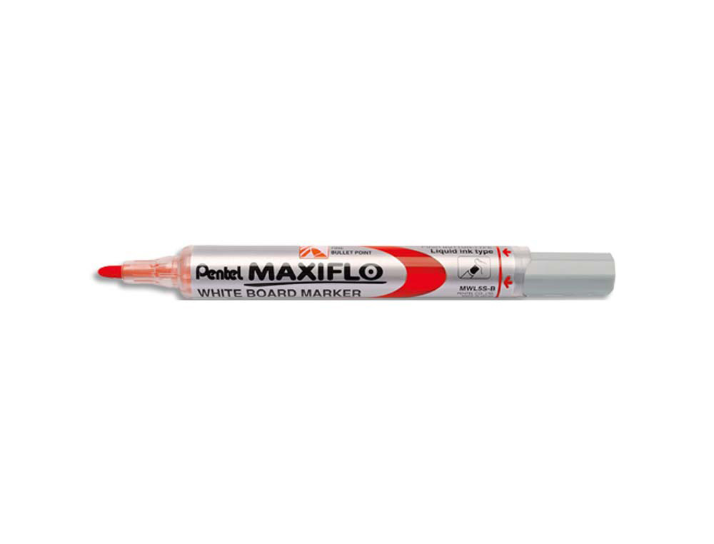 Marqueur pentel maxiflo effaçable tableau blanc pointe conique tracé 1,6mm écriture 1000m corps plastique recyclé rouge
