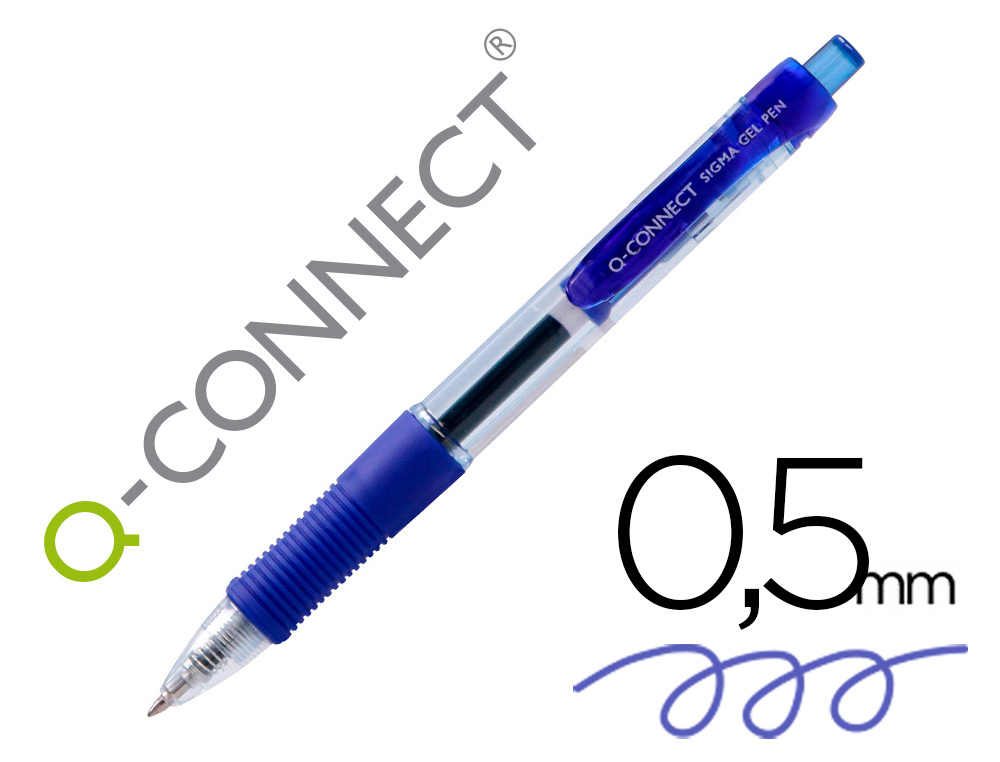 Stylo-bille q-connect sigma écriture moyenne 0.5mm encre gel rétractable corps plastique translucide coloris bleu