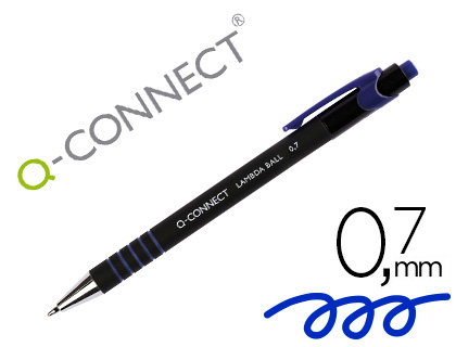 Stylo-bille q-connect lambda rétractable écriture moyenne 0.7mm pointe métal corps caoutchouc couleur encre bleu