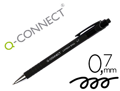 Stylo-bille q-connect lambda rétractable écriture moyenne 0.7mm pointe métal corps caoutchouc couleur encre noir