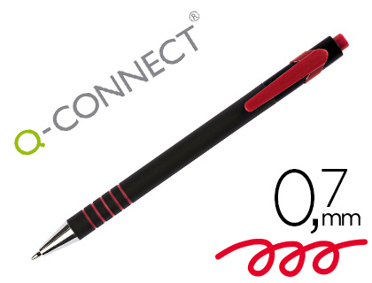 Stylo-bille q-connect lambda rétractable écriture moyenne 0.7mm pointe métal corps caoutchouc couleur encre rouge