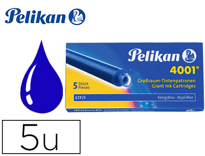 Cartouche pelikan longue standard encre bleue effaçable étui 5 unités
