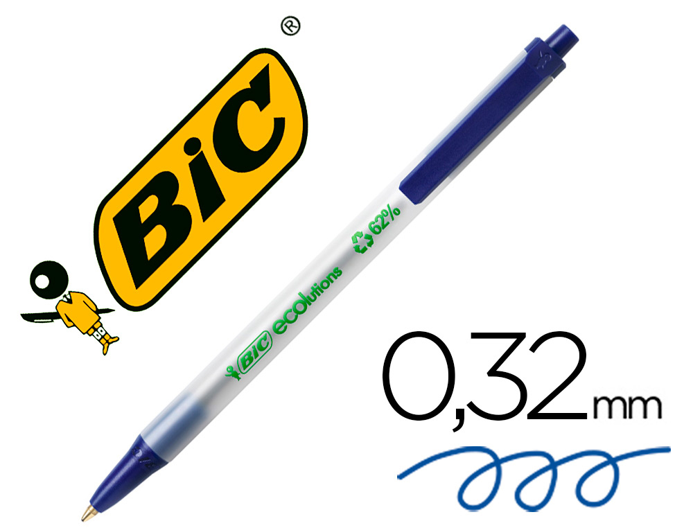 Stylo-bille bic écolutions clic stic recyclé écriture moyenne 0.5mm encre douce rétractable coloris bleu
