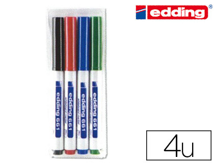 Marqueur edding e661 tableau blanc pointe fine ogive 1/2mm résistante encre cap-off faible odeur pochette 4 unités