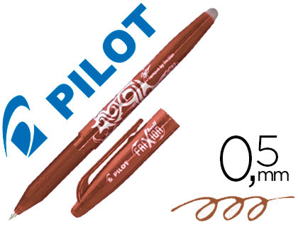 Roller pilot frixion ball écriture moyenne 0.5mm encre effaçable grip préhension rechargeable gomme sertie marron