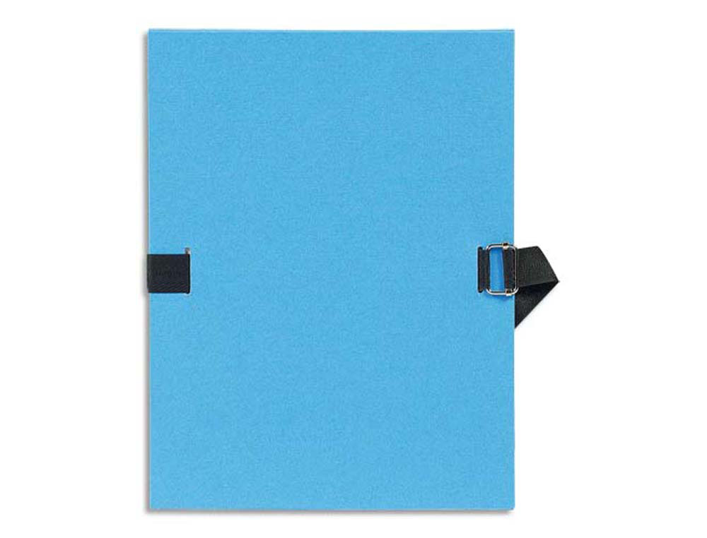 Chemise exacompta carton papier toilé 240x320mm dos extensible 120mm sangle coton boucle crantée coloris bleu