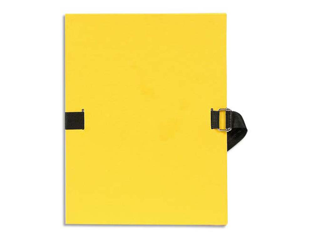 Chemise exacompta carton papier toilé 240x320mm dos extensible 120mm sangle coton boucle crantée coloris jaune