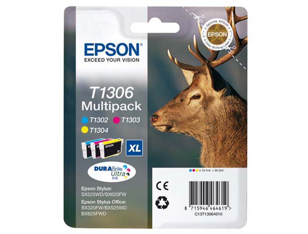 Cartouche d'encre original epson c13t13064010 cyan/magenta/jaune pack 3 couleur
