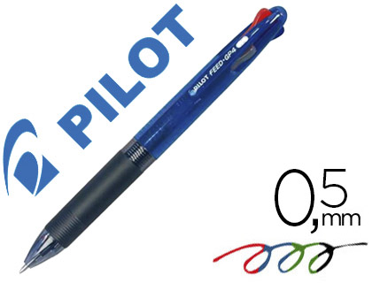 Stylo-bille pilot feed gp4 écriture moyenne 0.5mm encre classique rétractable grip caoutchouc 4 couleurs pack 10 unités