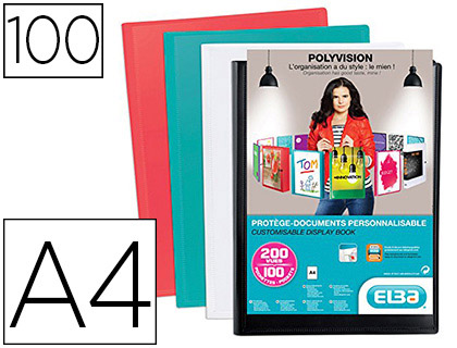 Protège-documents elba polyvision polypropylène couverture souple 100 pochettes 200 vues a4 210x297mm assortis opaque