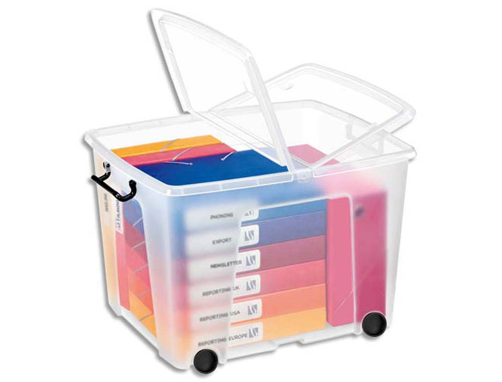 Boîte rangement cep polypropylène couvercle papillon 48x38x37cm 4 roulettes coloris transparent contenance 75l