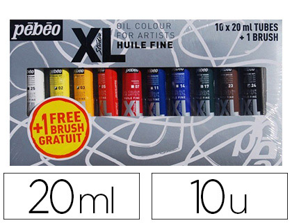 Huile fine pébéo xl 10 tubes assortis 20ml + 1 brosse soie beau blanc offerte
