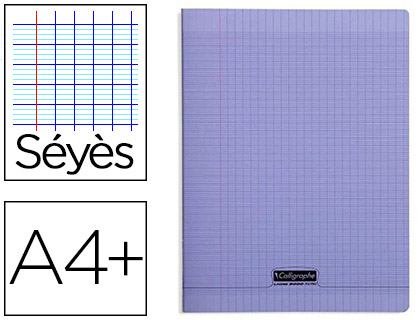 Cahier piqué clairefontaine couverture polypropylène transparente a4+ 24x32cm 96 pages 90g séyès coloris violet