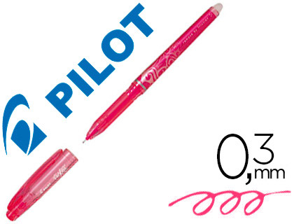 Roller pilot frixion point pointe aiguille 0.3mm encre effaçable grip préhension rechargeable gomme sertie rose