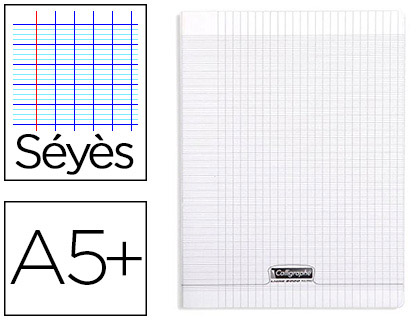 Cahier piqué clairefontaine couverture polypropylène transparente a5+ 17x22cm 96 pages 90g séyès incolore