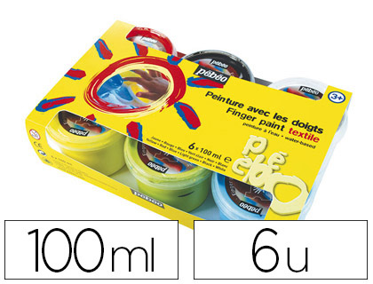 Gouache doigt pébéo textile coton synthétique séchage 24 heures lavable machine 40 degrés 100ml 6 pots