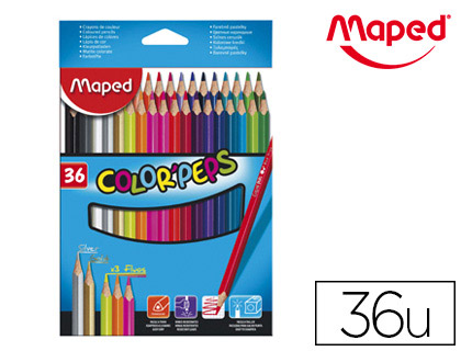 Crayon couleur maped color pep's triangulaire mine tendre résistante sans écharde coloris lumineux étui carton 36u