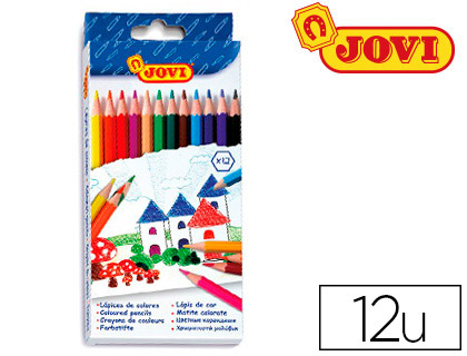 Crayon couleur jovi bois hexagonal 175mm mine 7.5mm couleurs vives étui carton 12 unités
