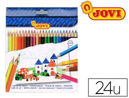 Crayon couleur jovi bois hexagonal 175mm mine 7.5mm couleurs vives étui carton 24 unités