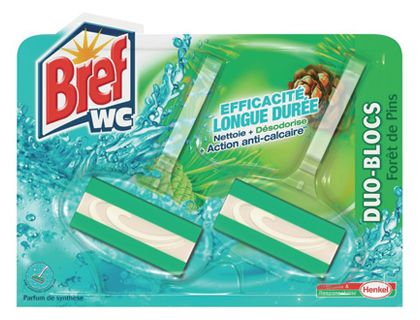 Duo-bloc wc sol triple action anti-tartre nettoyant désodorisant fraîcheur forêt pins 2x40g