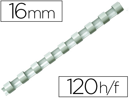 Anneau plastique à relier fellowes dos rond capacité 120f 16mm diamètre 300mm longueur coloris blanc boîte 100 unités