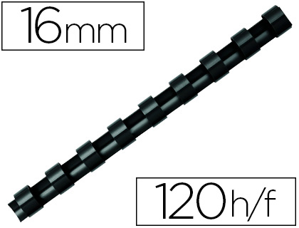 Anneau plastique à relier fellowes dos rond capacité 120f 16mm diamètre 300mm longueur coloris noir boîte 100 unités