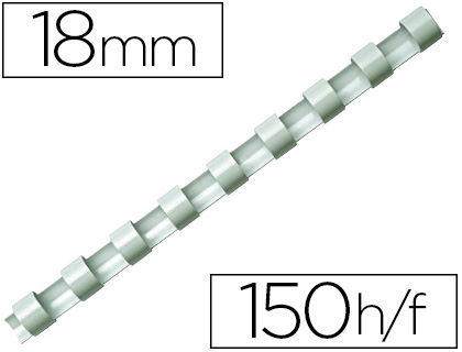 Anneau plastique à relier fellowes dos rond capacité 150f 19mm diamètre 300mm longueur coloris blanc boîte 100 unités