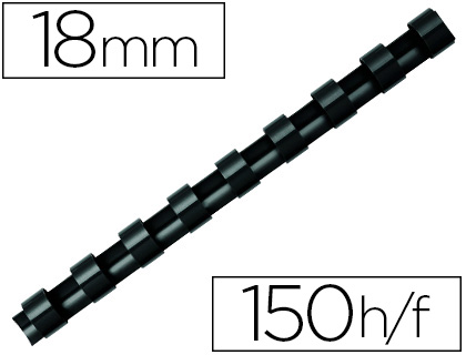 Anneau plastique à relier fellowes dos rond capacité 150f 19mm diamètre 300mm longueur coloris noir boîte 100 unités