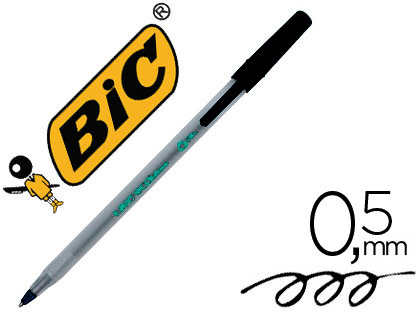 Stylo-bille bic écolutions round écriture moyenne 0.5mm encre classique recyclée économique corps fin léger coloris noir