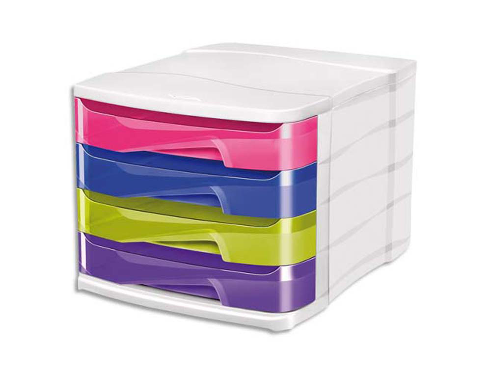 Module classement cep 4 tiroirs larges polystyrène antichoc 292x386x246mm 450f/tiroir multicolore métallisé