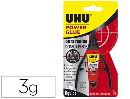 Colle rapide uhu power glue doseur application précise propre colle multi-matériaux flacon 3g