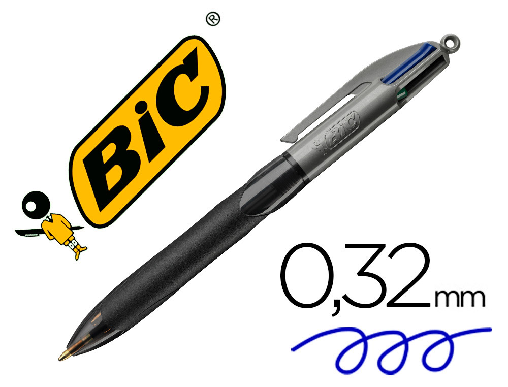 Stylo-bille bic 4 couleurs grip pro pointe moyenne encre classique rétractable rechargeable 4 couleurs standard