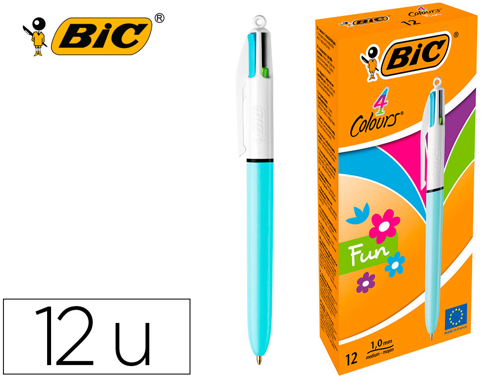 Stylo-bille bic 4 couleurs pointe moyenne encre classiquerétractable rechargeable 4    couleurs fashion