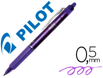 Roller pilot frixion clicker écriture moyenne 0.35mm encre effaçable gomme sertie grip prehension rechargeable violet