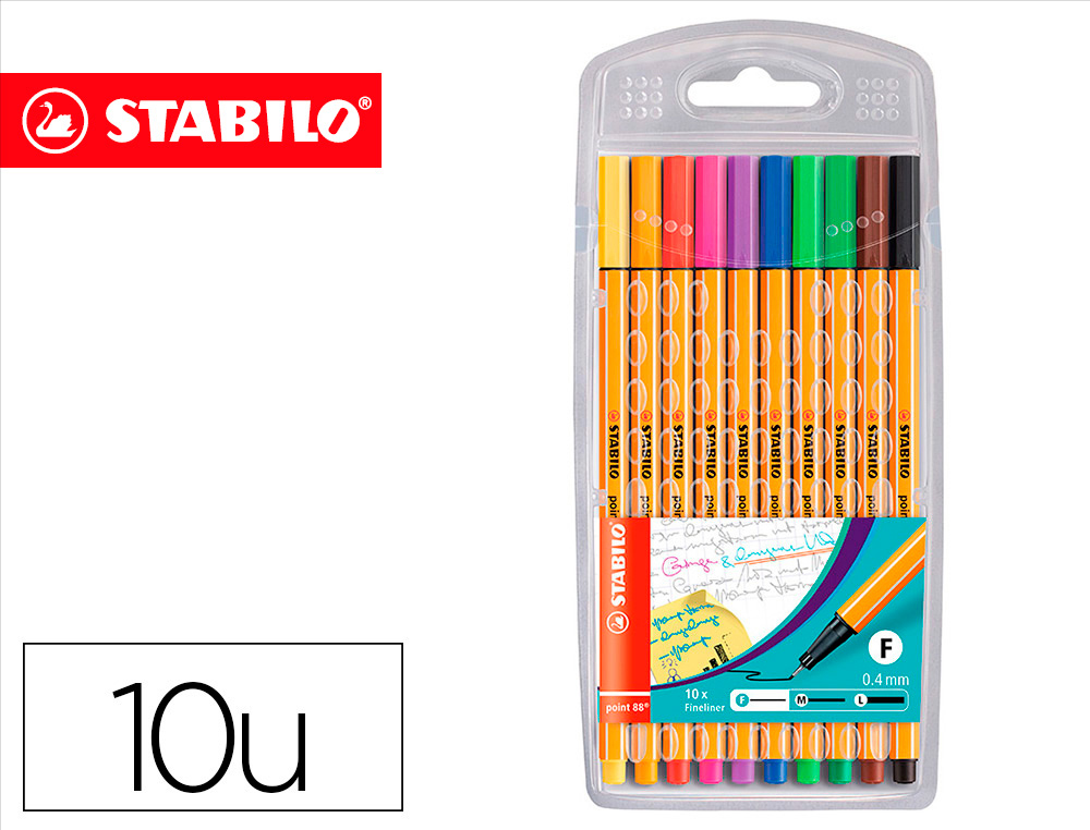 Stylo-feutre stabilo point 88 écriture fine 0.4mm 1000m pointe gainée métal pochette 10 coloris assortis