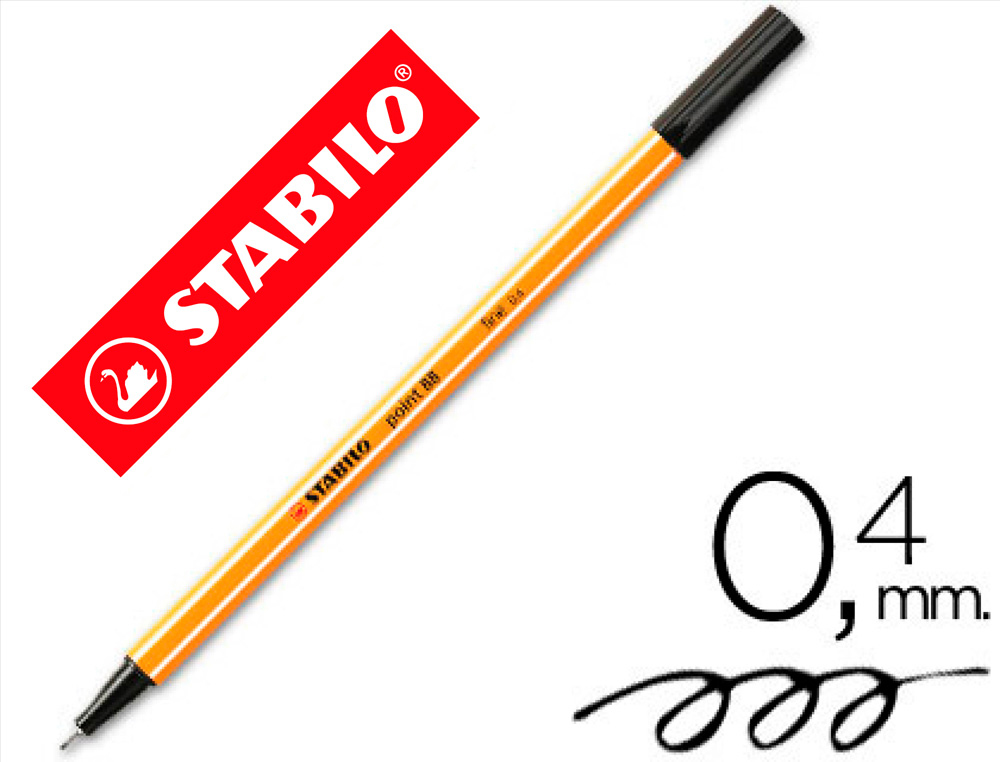 Stylo-feutre stabilo point 88 écriture fine 0.4mm 1000m pointe gainée métal corps hexagonal coloris noir