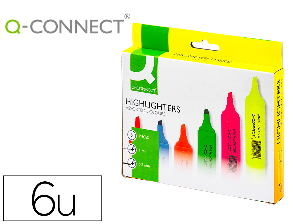 Surligneur q-connect tracé 2/5 mm pointe biseautée couleurs éclatantes pochette 6 unités assorties