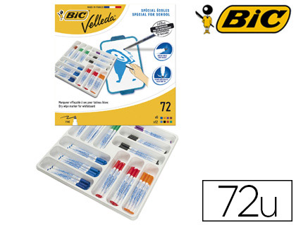 Marqueur bic velleda 1721 effaçable pointe ogive 1mm encre alcool sans odeur corps plastique coffret scolaire 72 feutres