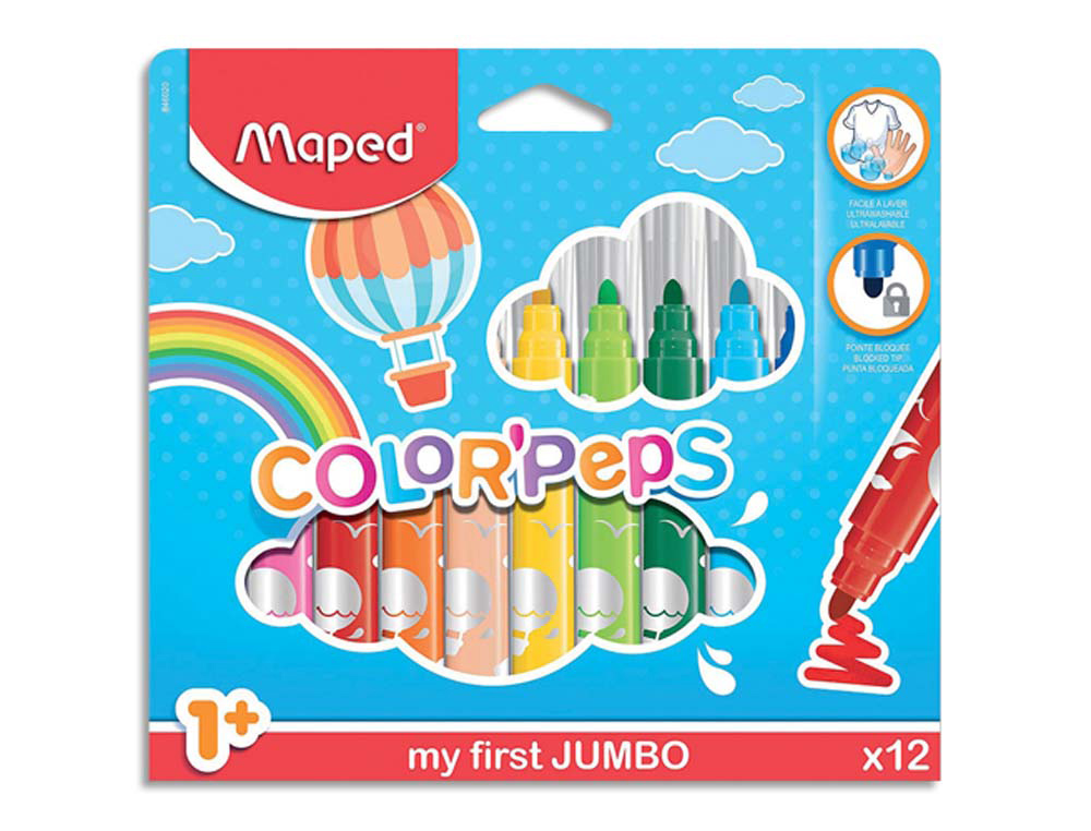 Feutre coloriage maped color'peps maxi triangulaire encore ultra-lavable pointe bloquée large pochette 12 unités