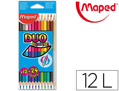 Crayon couleur maped color pep's duo 2 en 1 mine tendre résistante coloris lumineux 1 crayon or/argent étui carton 12u