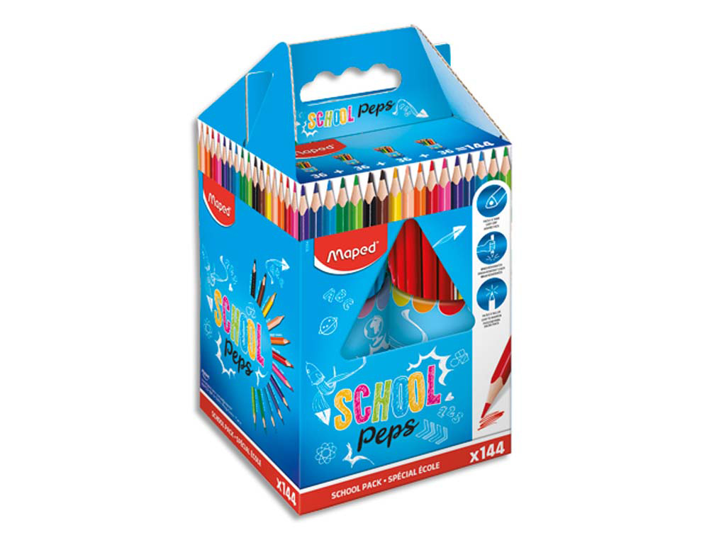 Crayon couleur maped color pep's triangulaire mine tendre résistante sans écharde coloris lumineux coffret école 144u